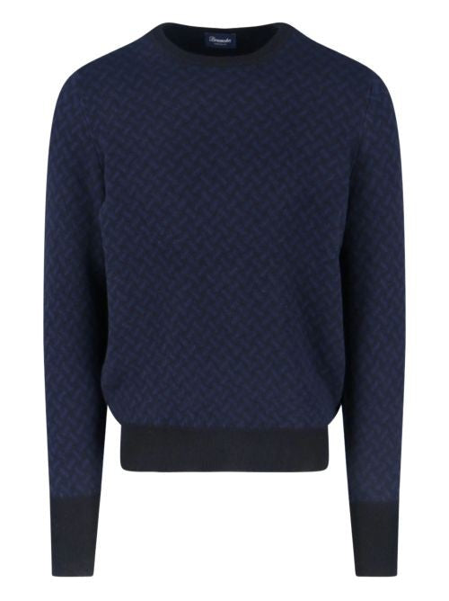 Drumohr Dark Blue Biscottino Herringbone Sweater