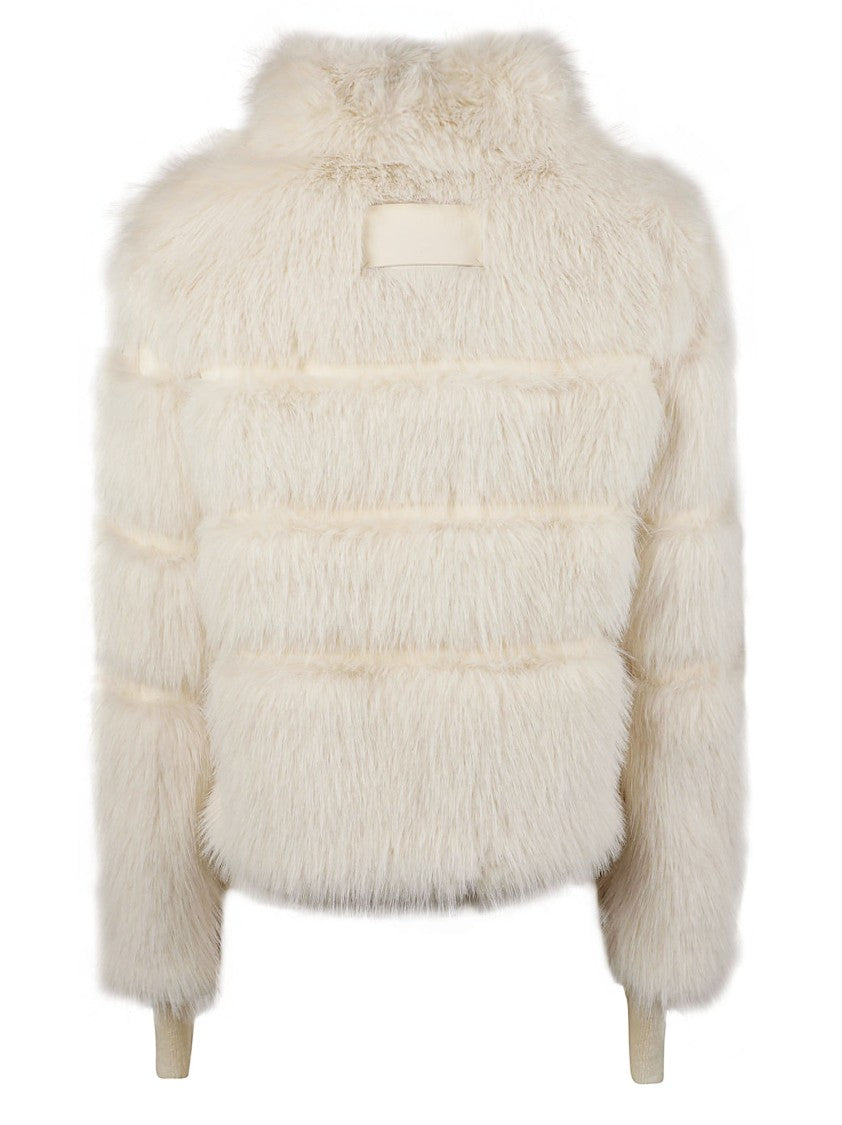 Patrizia Pepe Cropped Buckled Faux Fur Down Jacket