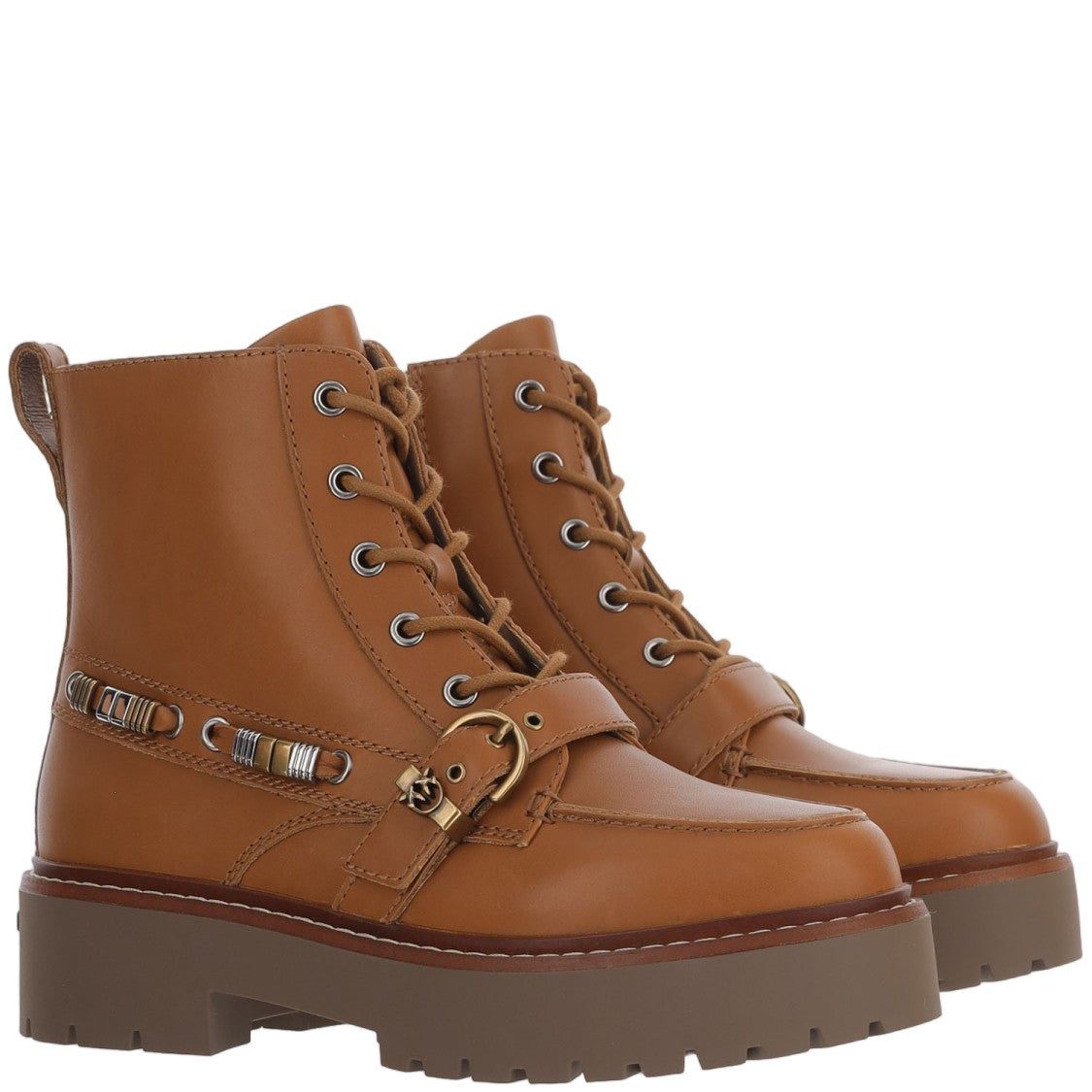 Pinko Brown Lace-Up Leather Boots