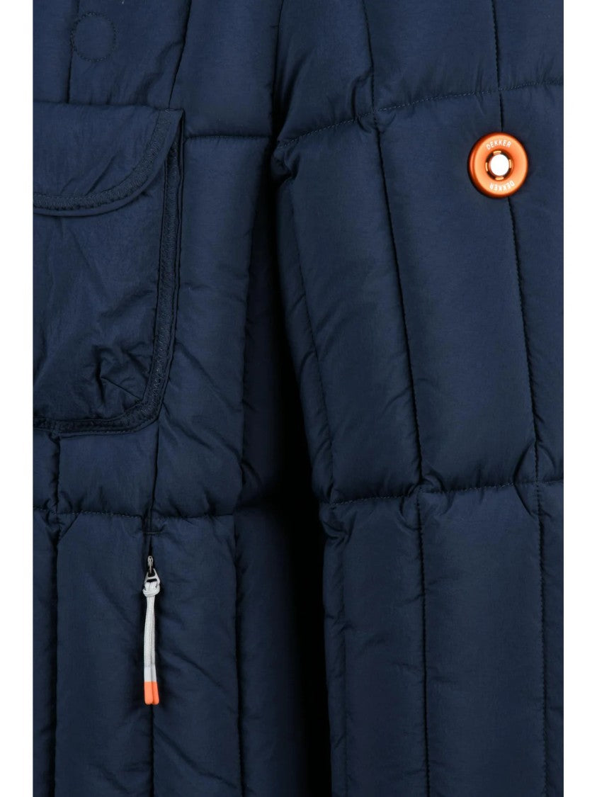 Dekker Quilted Blue Down Jacket With Padded Insulation And Hood