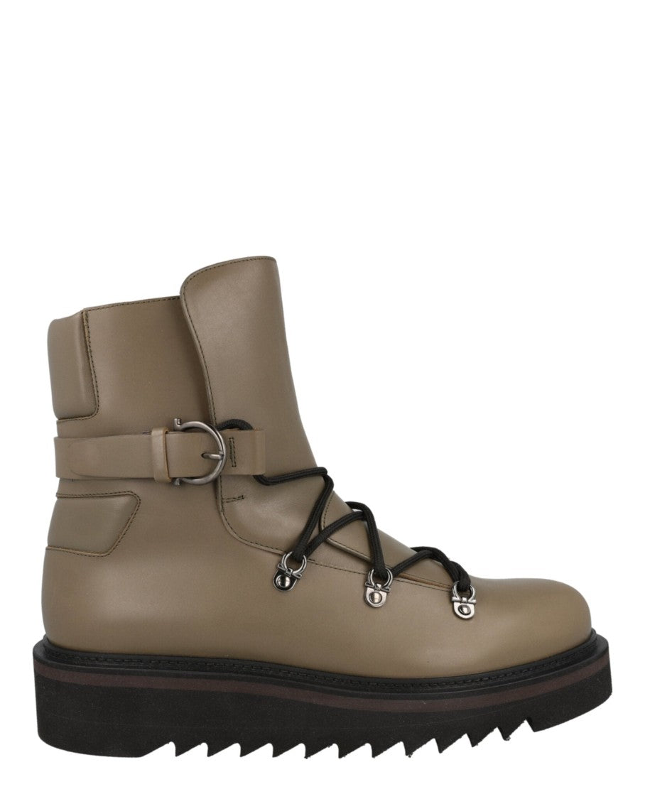 Ferragamo Lace-Up Demi Boots With Block Heel And Bungee Detail