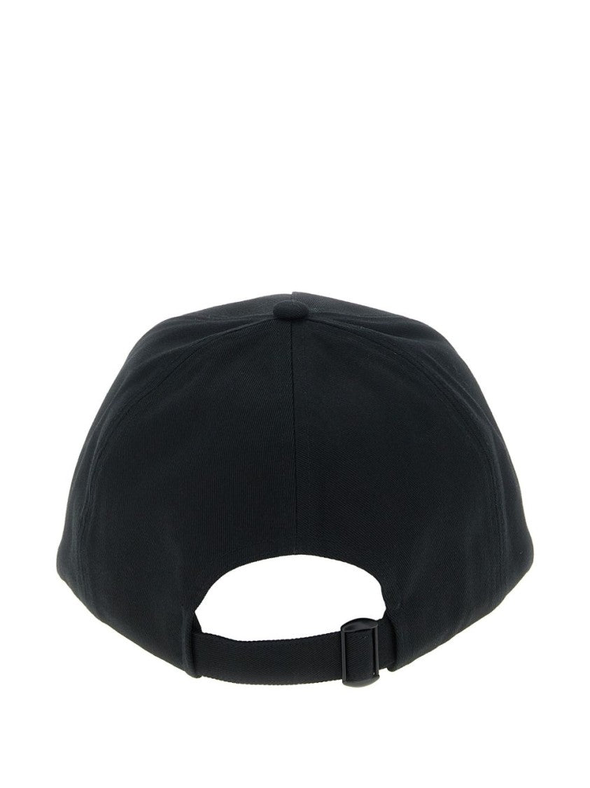 Moncler Structured Black Cotton Cap With Embroidered Patch