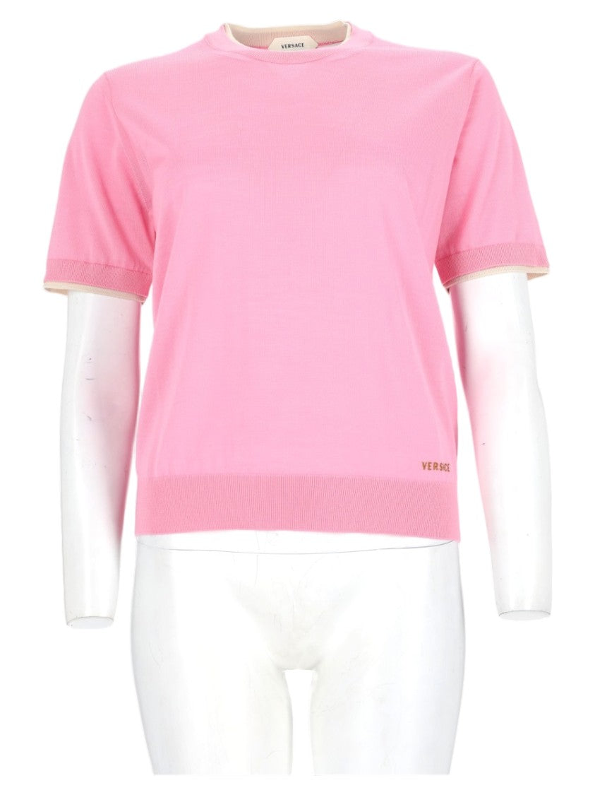 Versace Pink Embroidered-Logo Wool Sweater