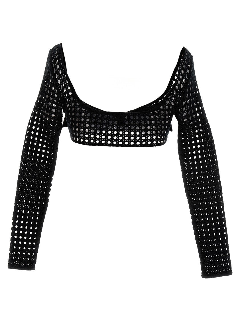 Giambattista Valli Cropped Macramé Bow Top
