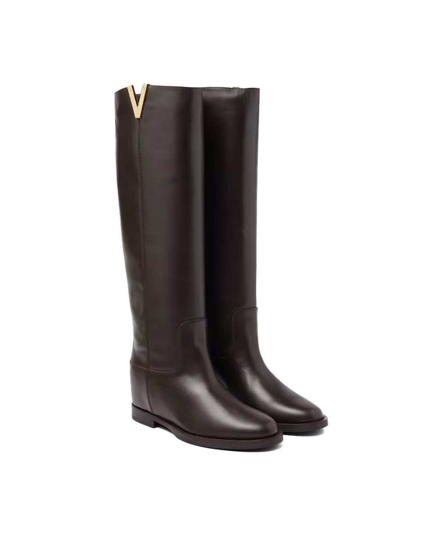 Via Roma 15 Dark Brown Santa Monica Con V Leather Boots