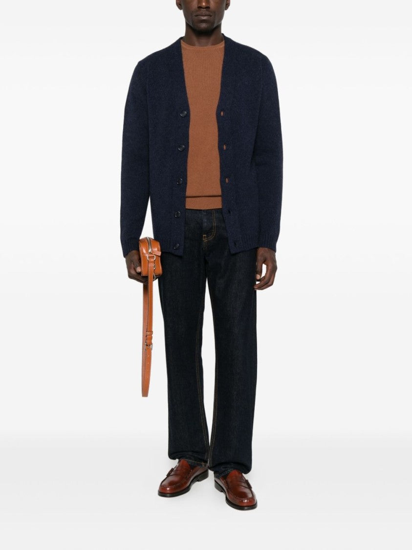 Daniele Fiesoli V-Neck Cardigan In Deep Navy Wool