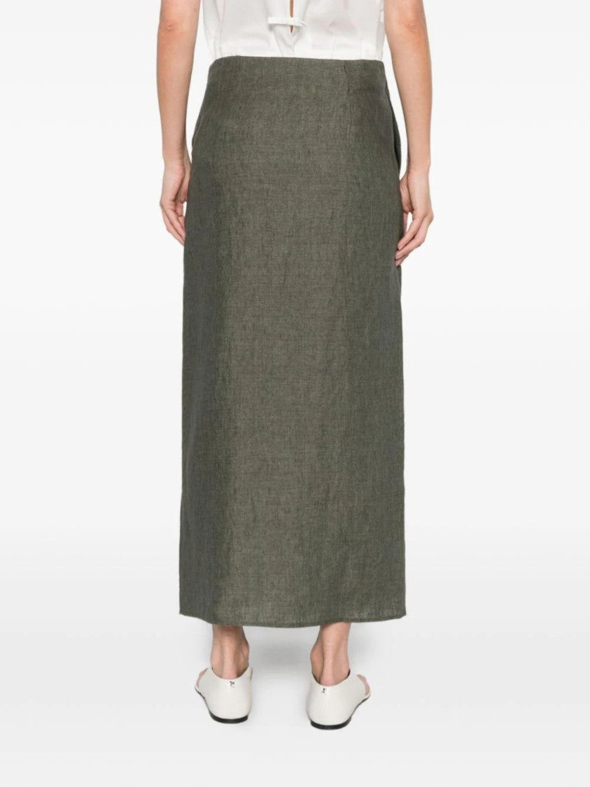 Herno Green Asymmetric Hem Linen Skirt