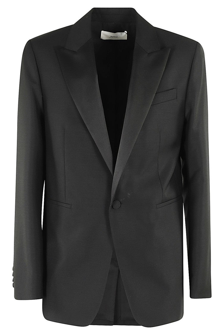 Ami Black Wool Crepe Tuxedo Jacket
