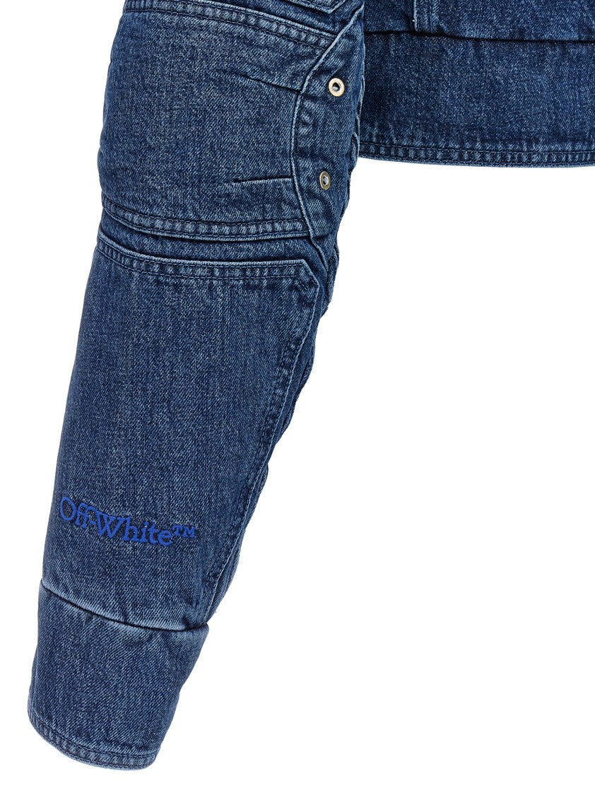 Off-White Cropped Denim Jacket With Asymmetric Waist