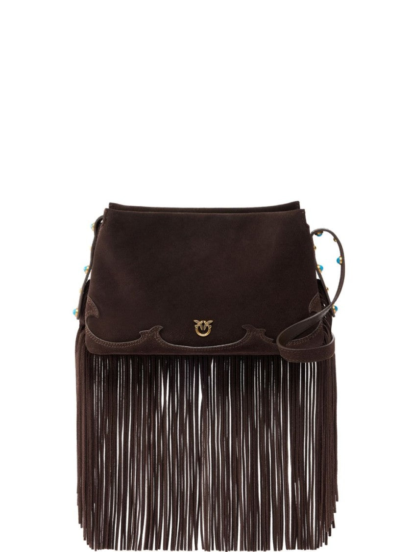 Pinko Brown Suede Fringe Shoulder Bag