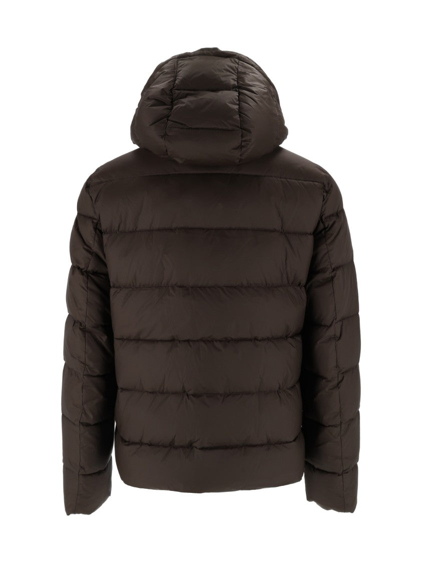 Fay Blue Hooded Horizontal Quilted Down Jacket