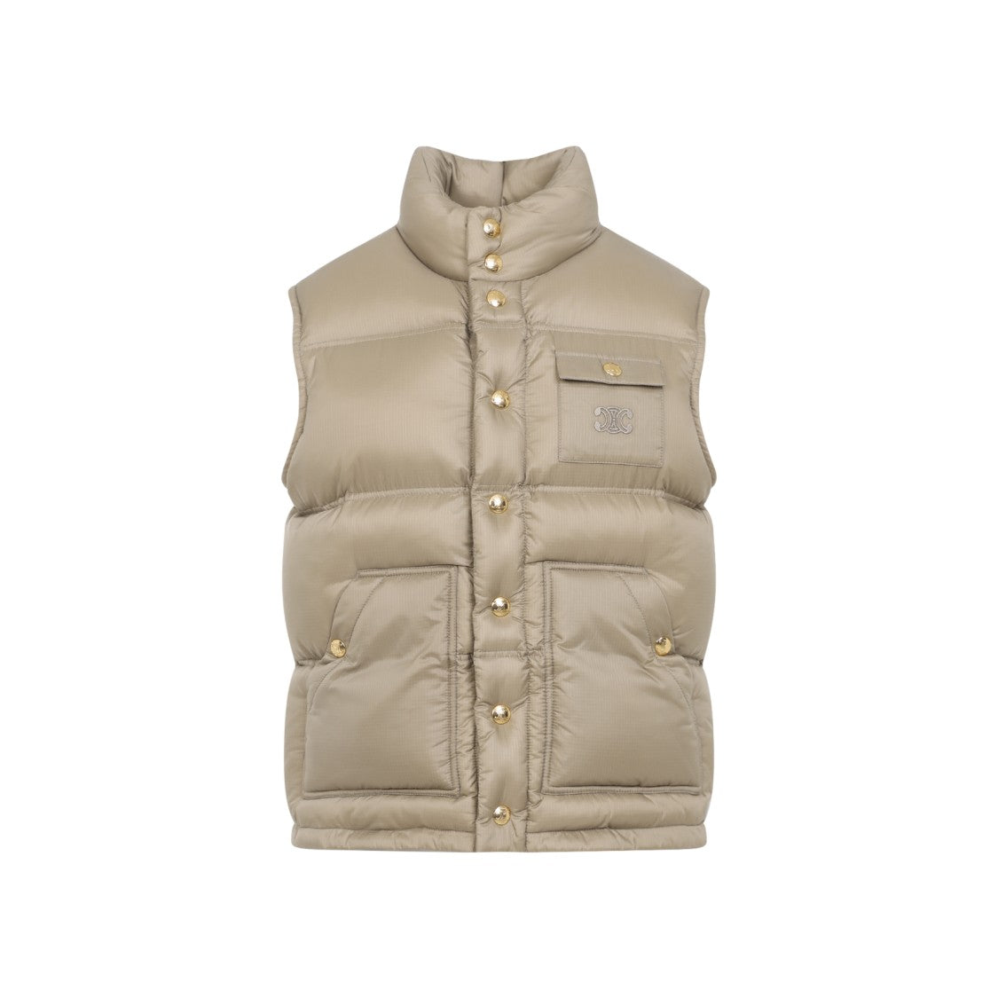 Celine Beige Quilted Polyamide Gilet With Stand Collar