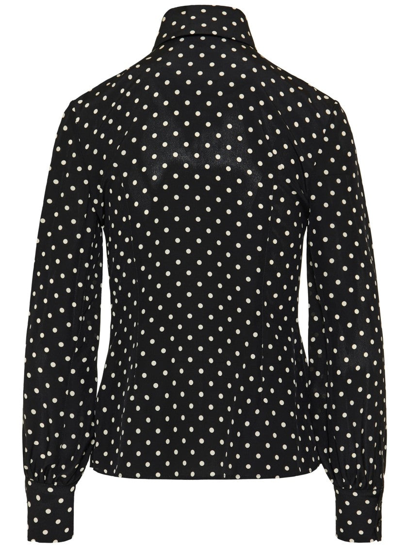 Valentino Black Polka Dot Silk Bow Shirt