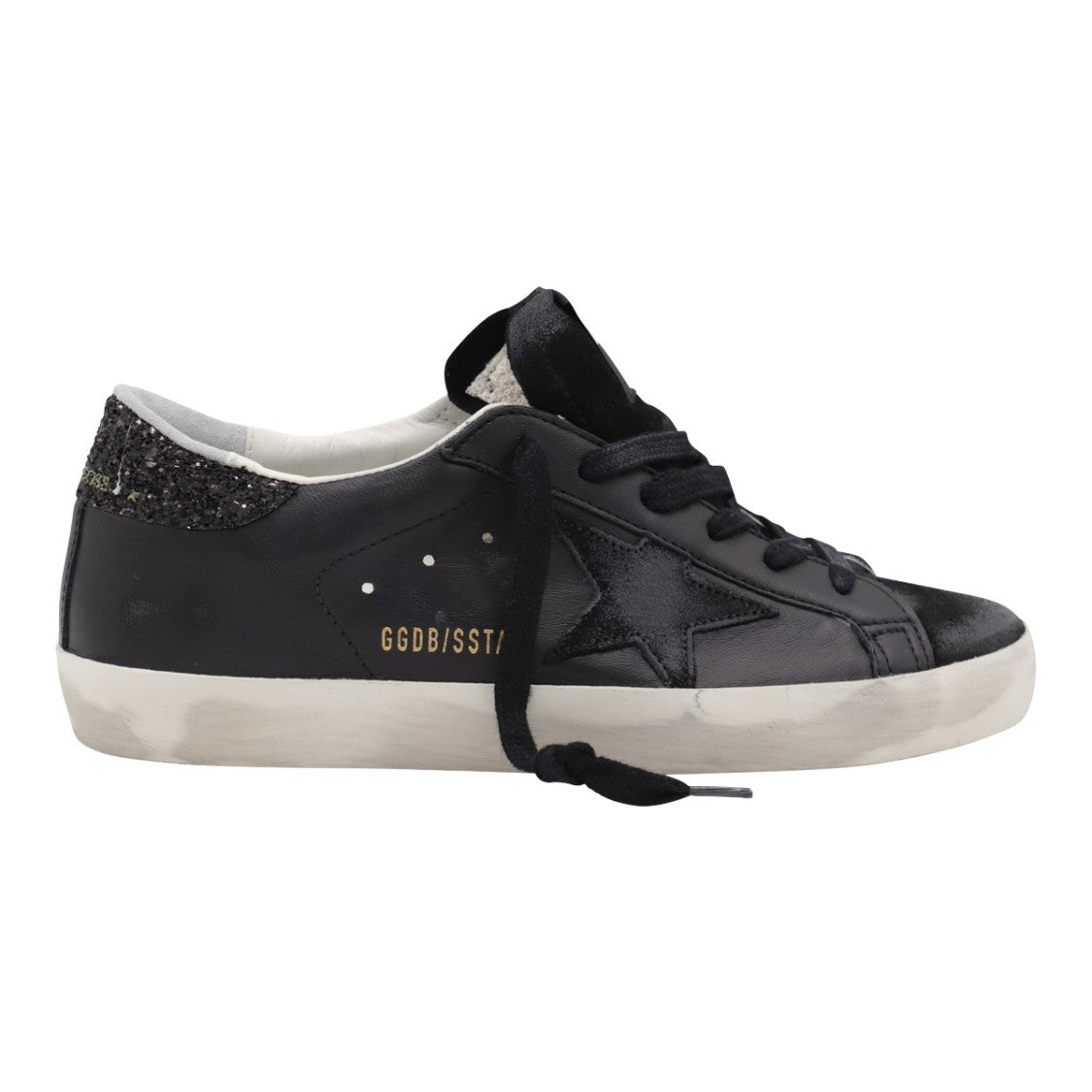 Golden Goose Low-Top Black Leather Sneakers With Glitter Accents