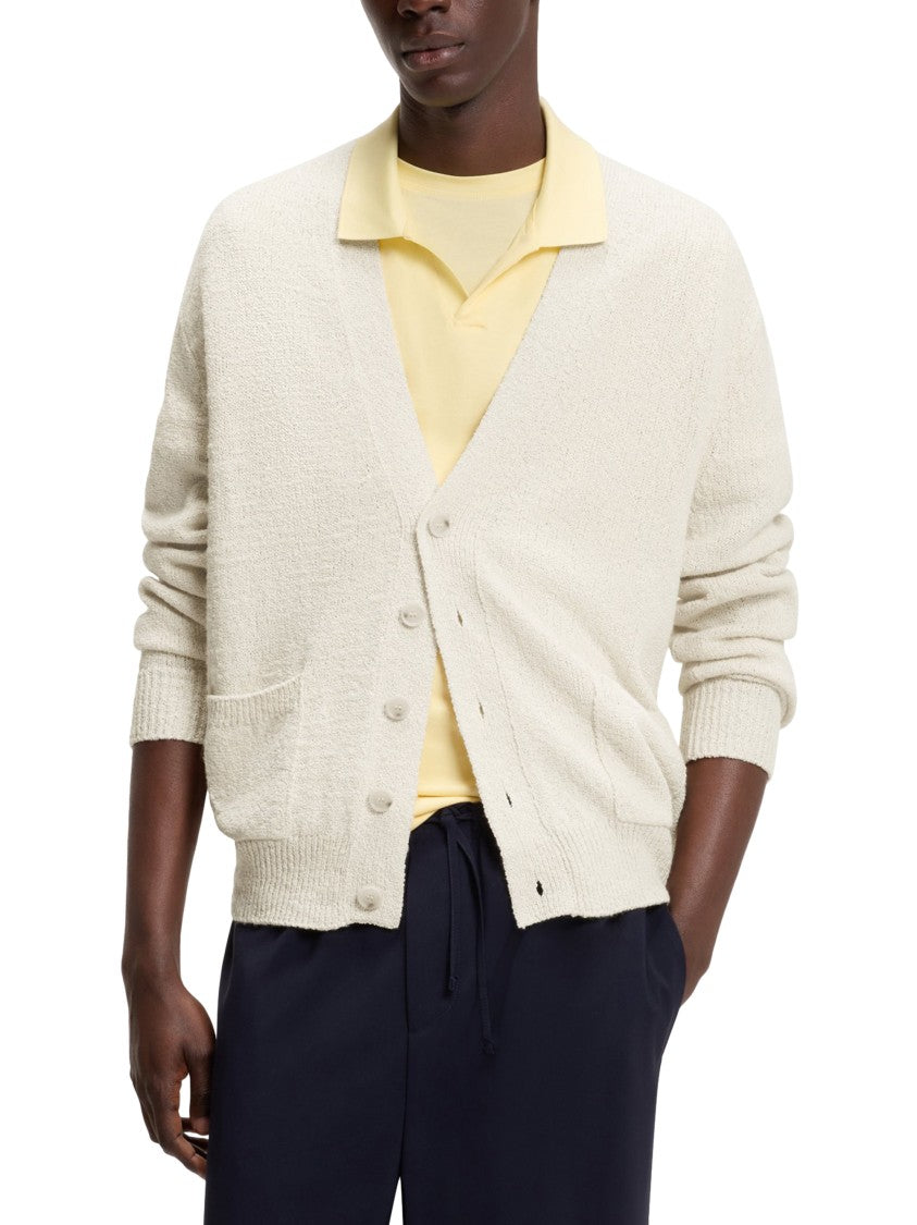 Boss Beige Cardigan Sweater With Deep V-Neckline