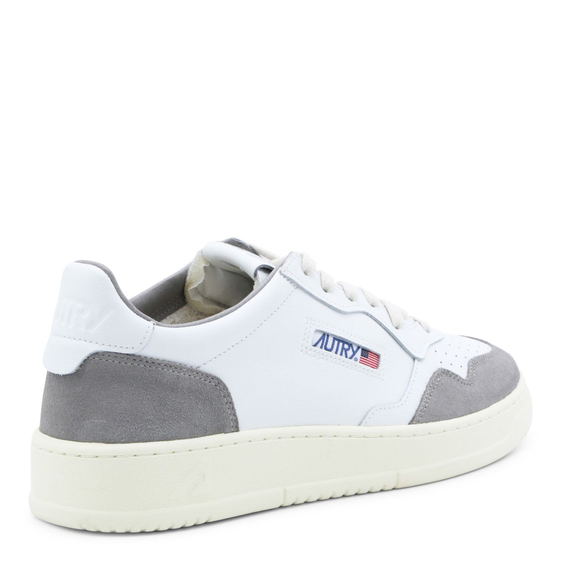 Autry Low-Top White Leather Sneakers With Grey Suede Accents