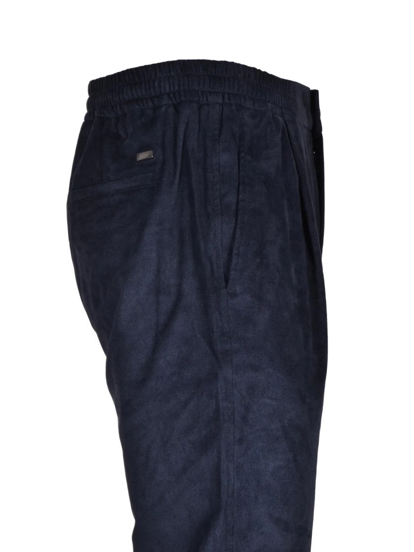 Herno Resort Suede-Effect Chino Trousers With Pleated Waist And Tapered Legs
