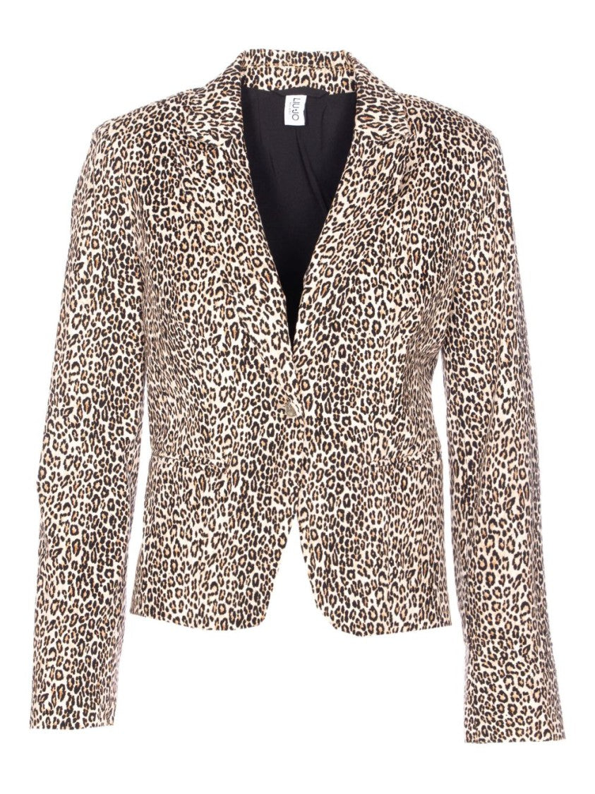 Liu Jo Beige Jacket With All-Over Leopard Print