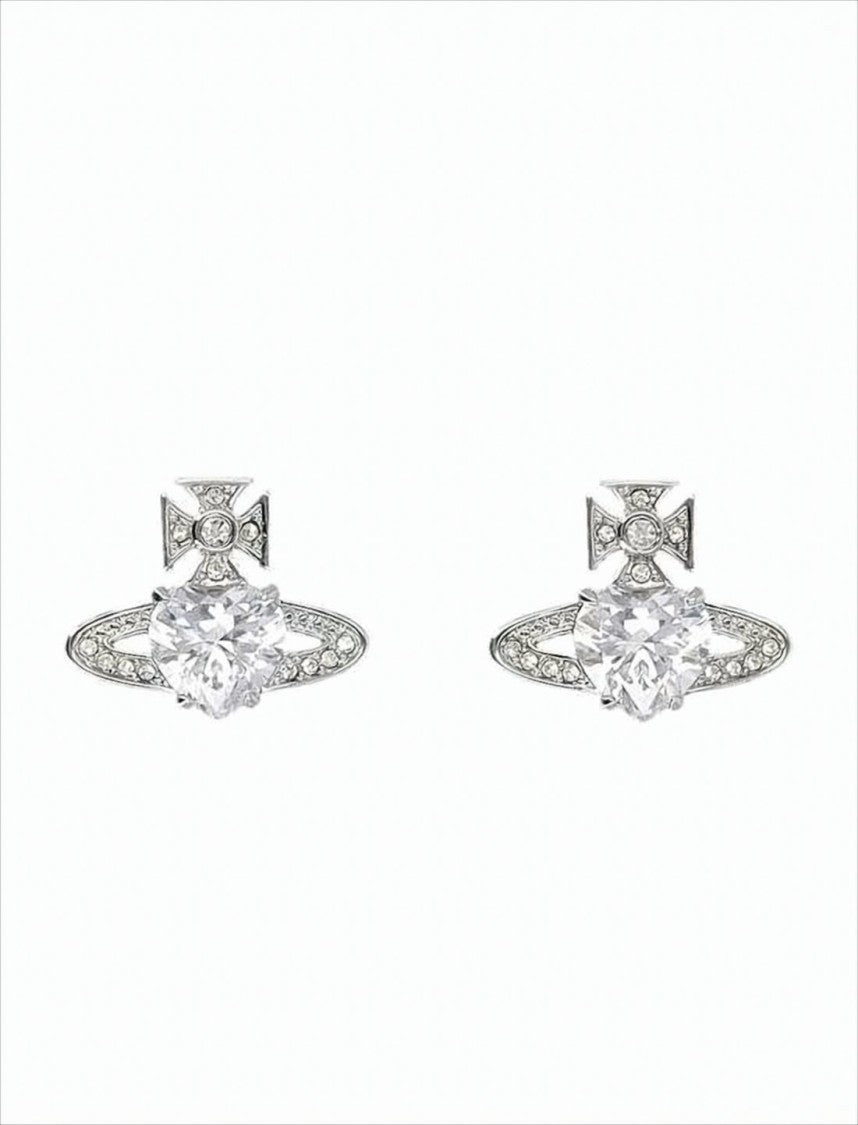 Vivienne Westwood Platinum White Cz Crystal Stud Earrings
