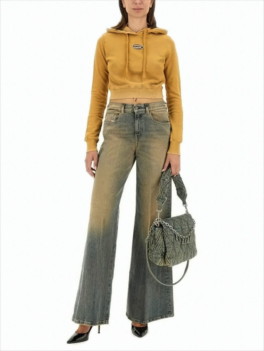 Diesel Cropped Hoodie With Drawstring Hood And Metallic Logo Detail