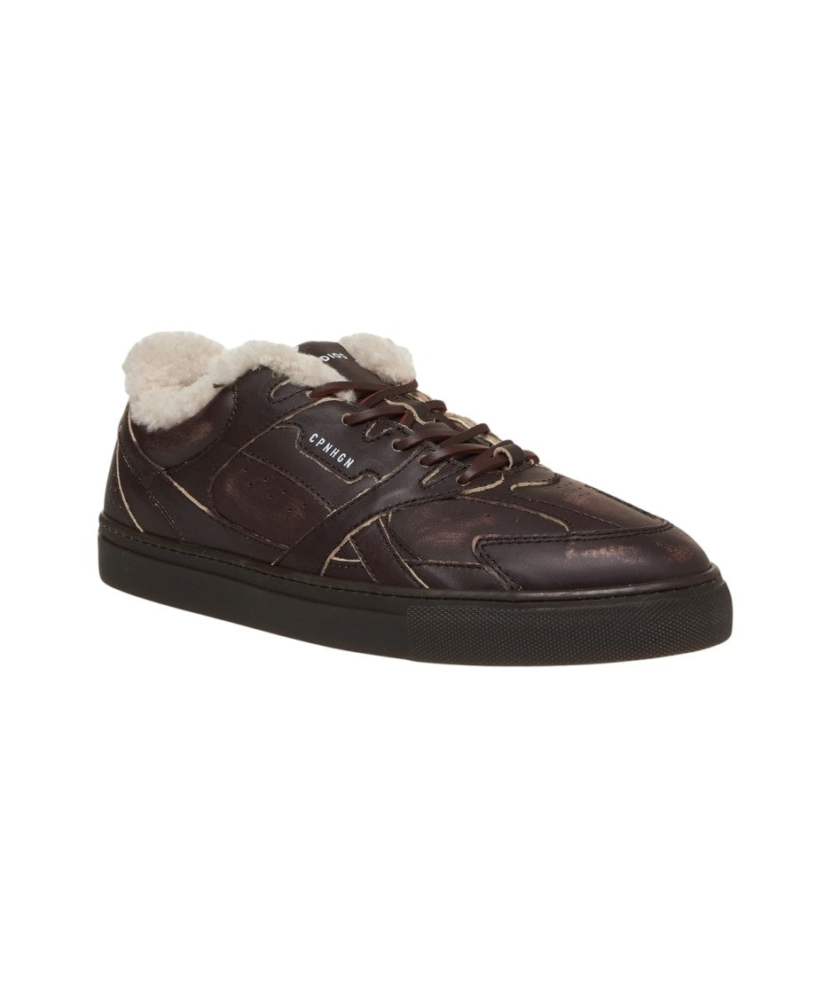 Copenaghen Rich Brown Leather Sneakers With Plush Fur Lining