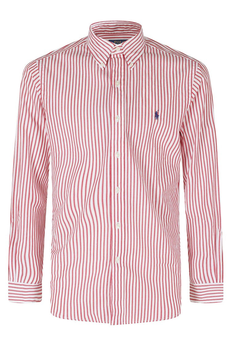 Polo Ralph Lauren White Red Striped Button-Down Cotton Slim Shirt