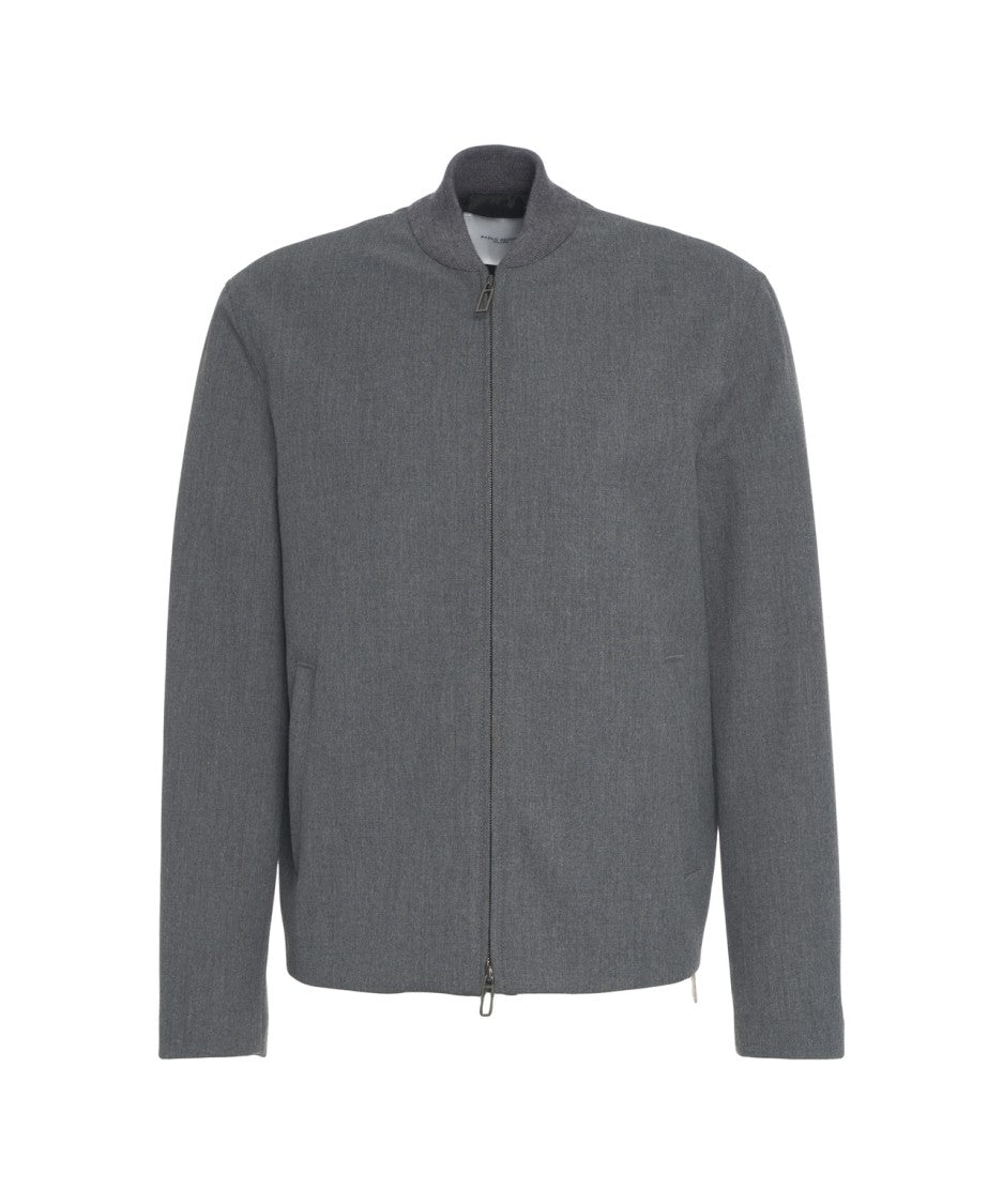Paolo Pecora Minimalist Grey Blouson With Ribbed Collar And Zipper Closure