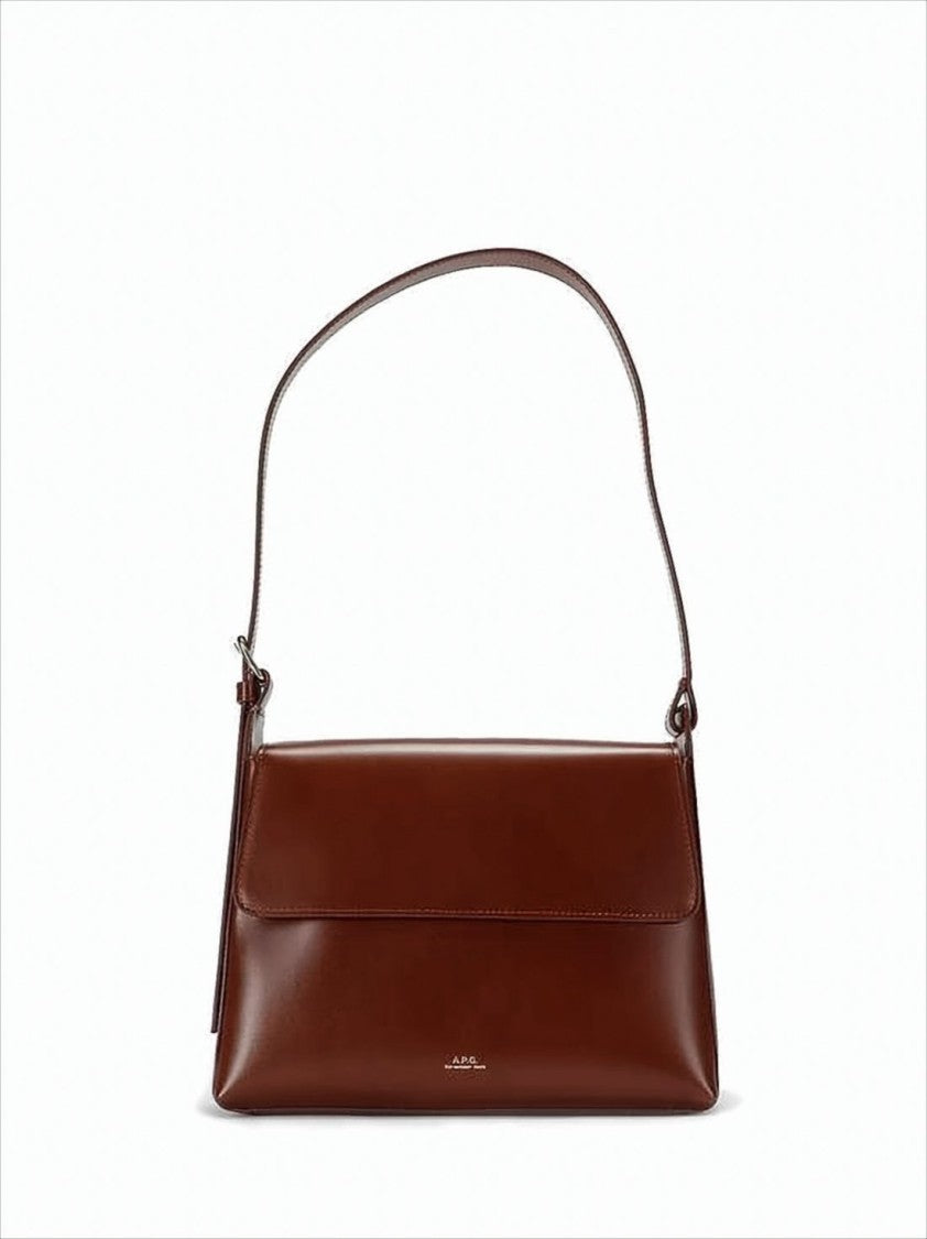 A.P.C. Rectangular Brown Shoulder Bag With Flap Closure