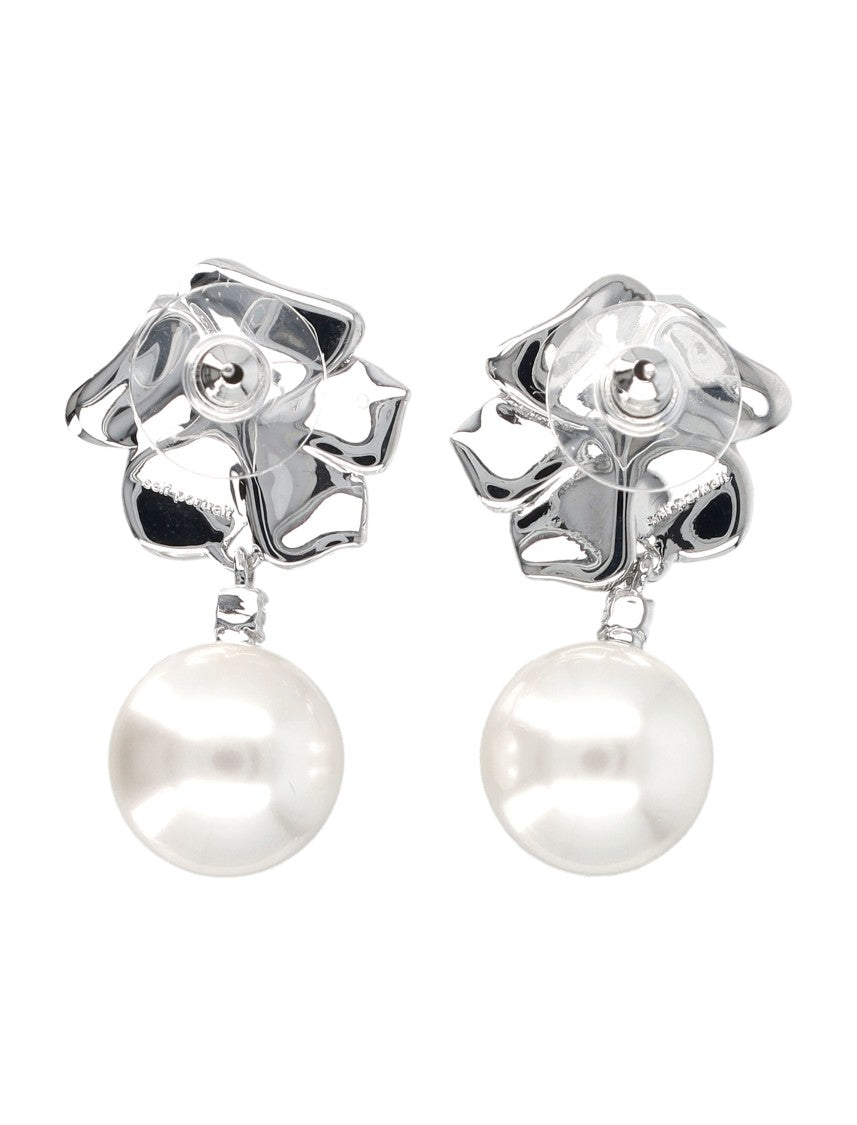 Self-Portrait Silver Crystal Flower Pearl Earrings
