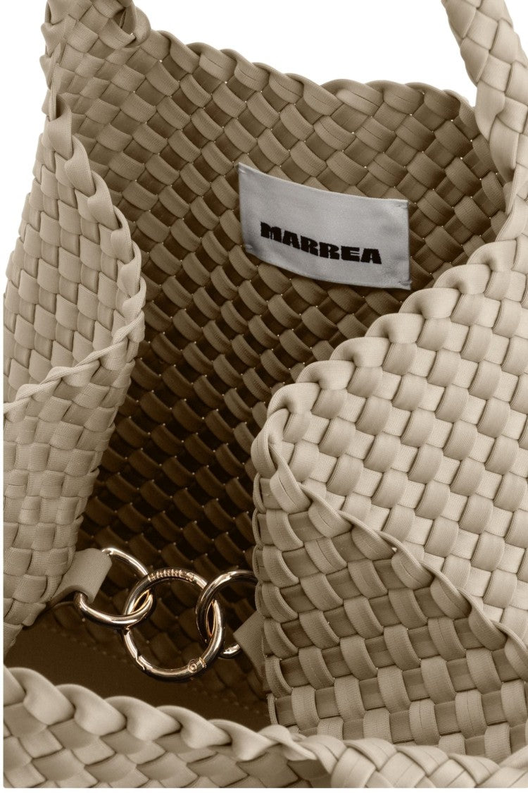 Marrea Beige Woven Neoprene Handbag With Spacious Interior