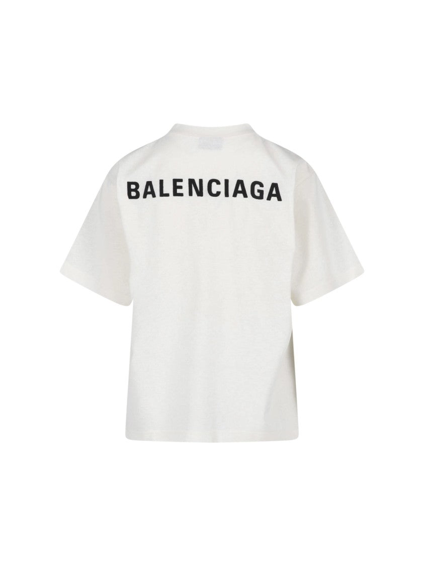 Balenciaga White Cropped Crew Neck Cotton T-Shirt