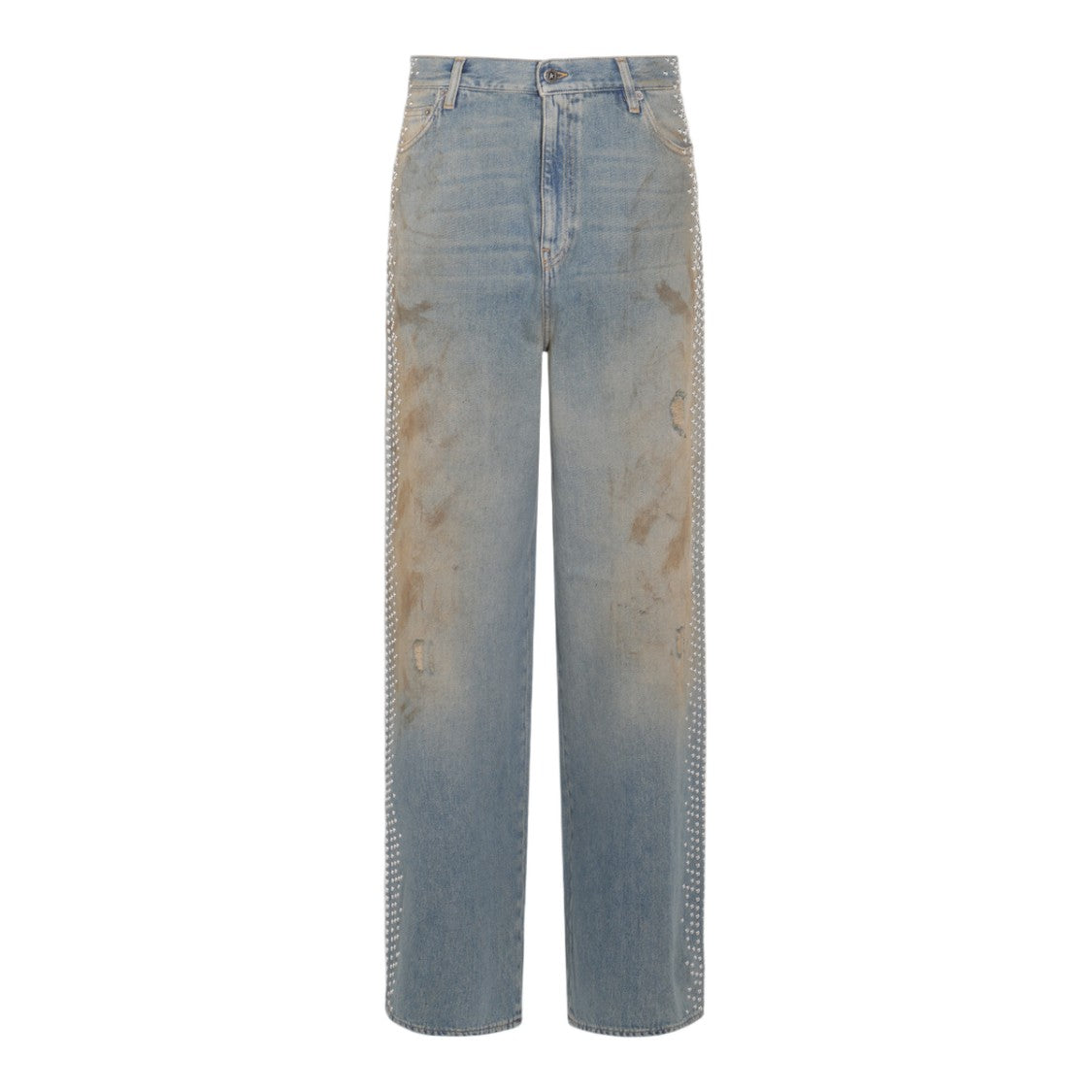 Golden Goose Distressed Light Blue Jeans With Silver-Tone Studs