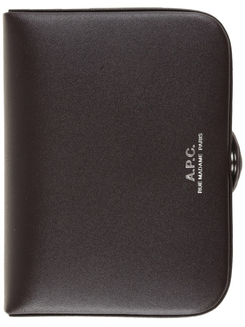 A.P.C. Compact Brown Leather Wallet With Snap Closure And Logo Detail