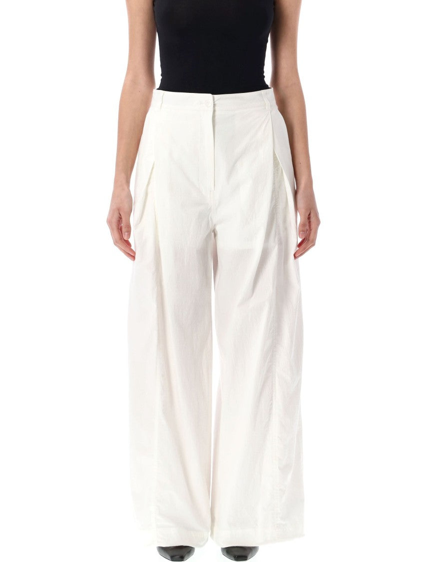 Low Classic Wide-Leg Cotton Trousers With High Waist And Pleat Detailing