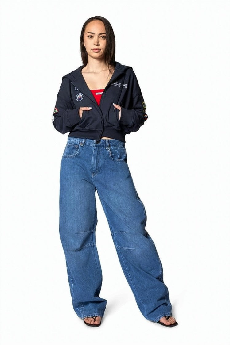 Marine Serre Cropped Zip-Up Hoodie With Colorful Patches