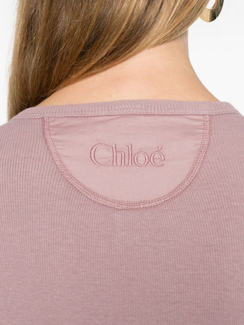Chloé Soft Ribbed Long-Sleeve Top With Button Placket