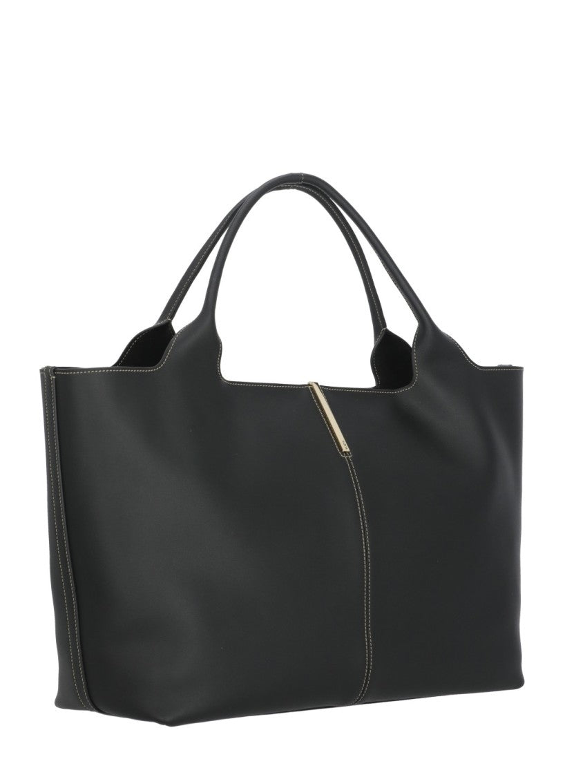 Tod's Medium Leather Shopping Bag With Golden Logo Accent