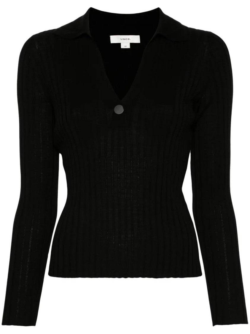 Vince Fitted V-Neck Polo Shirt With Ribbed Texture