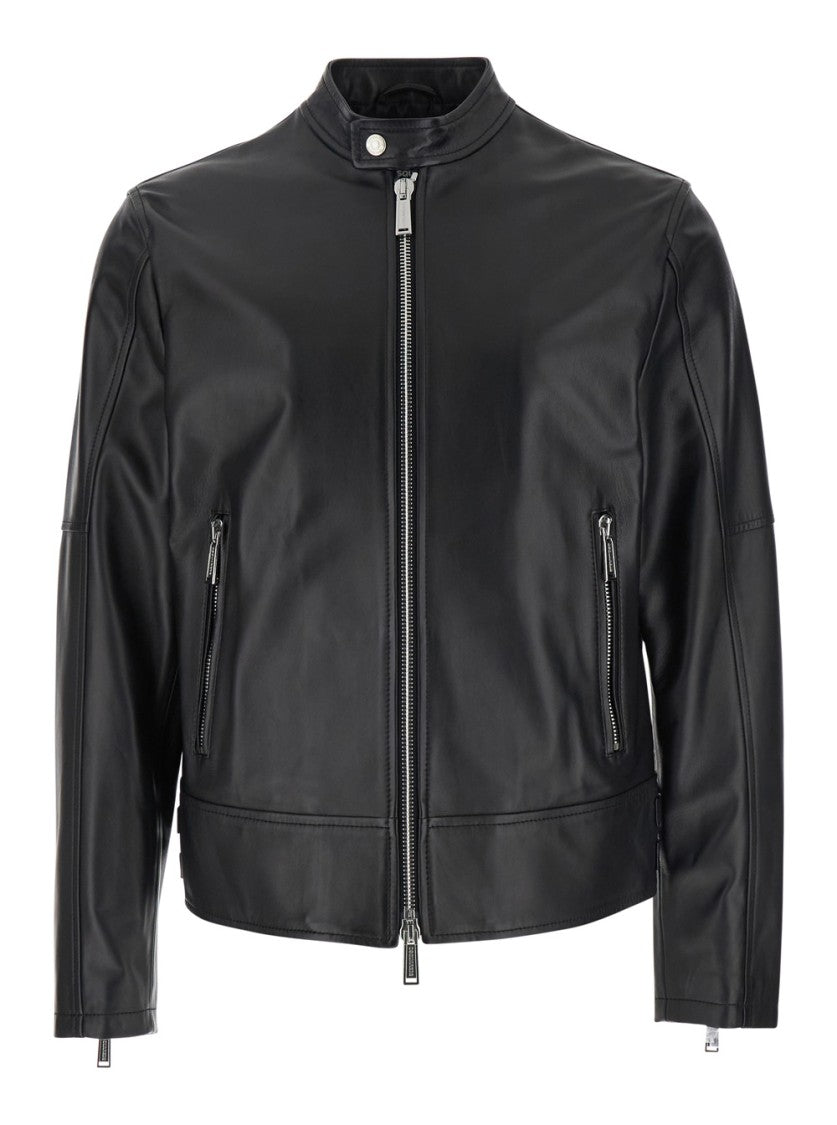 Dsquared2 Black Biker Jacket Withdarin Collar