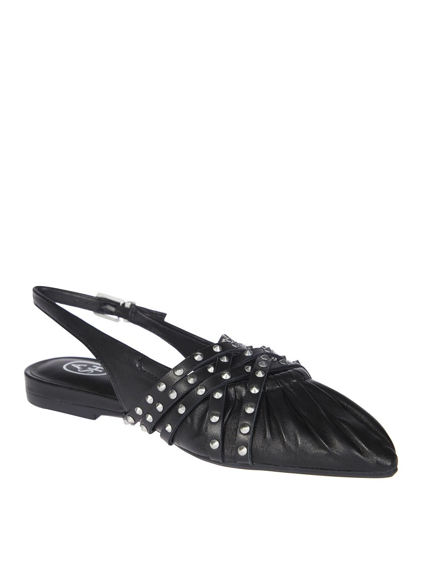 Ash Black Gathered Studded Slingback Flats
