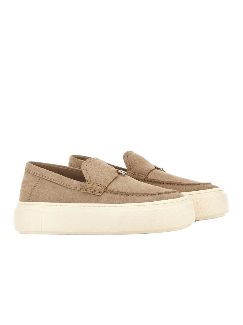 Hogan Suede Leather Flats With H Charm Detail And Memory Foam Insole