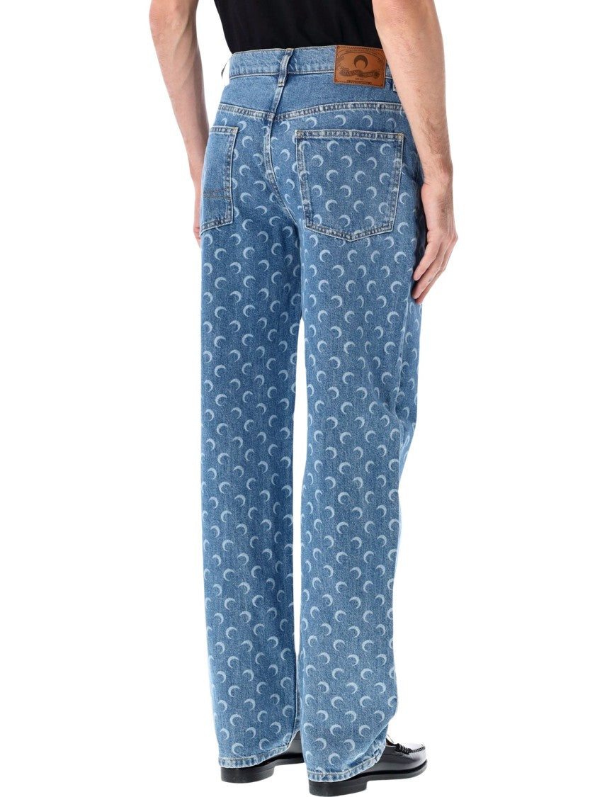 Marine Serre Moon Laser Blue Baggy Denim Jeans