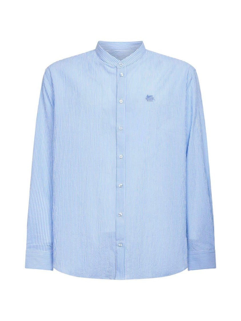 Etro Mandarin Collar Clear Blue Striped Shirt