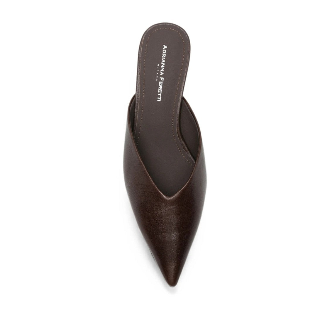 Adrianna Feretti Brown Pointed-Toe Mid-Height Heel Leather Mules