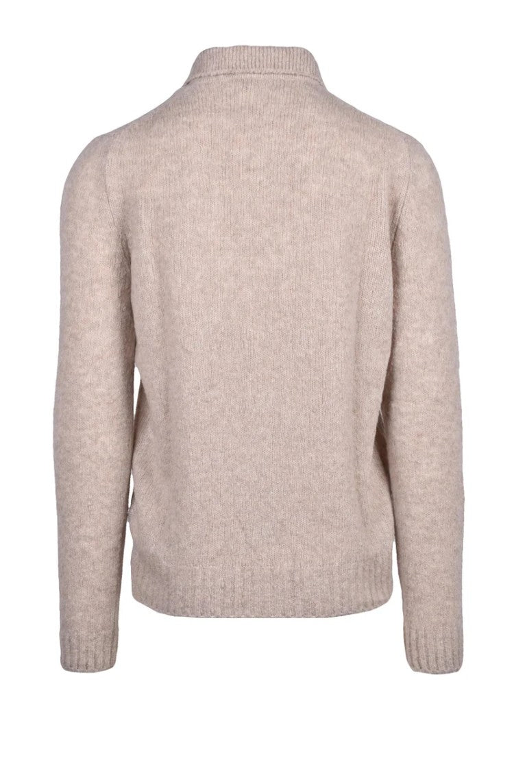 Fama Beige Button-Up Cardigan With Classic Collar