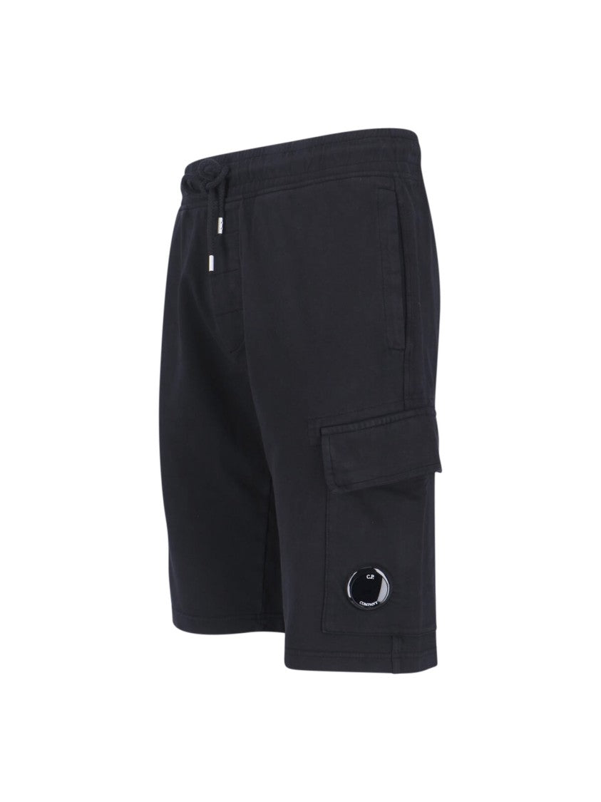 C.P. Company Straight Cut Black Shorts With Structured Waistband