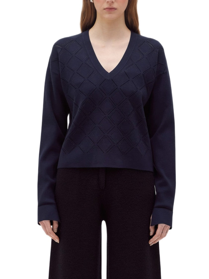 Blugirl Textured Cropped Sweater With Deep V-Neckline