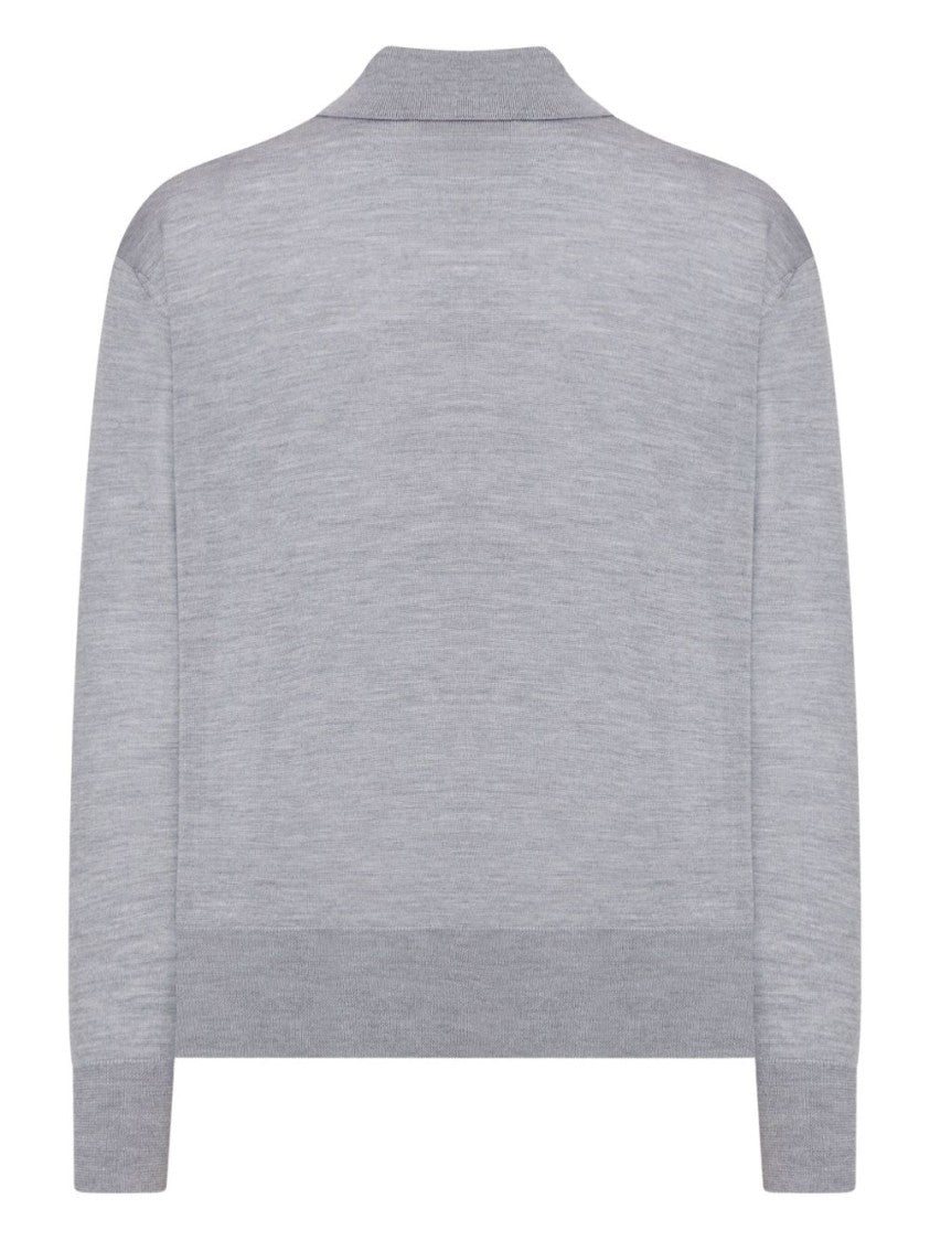 Ami Paris Long-Sleeved Grey Wool Polo