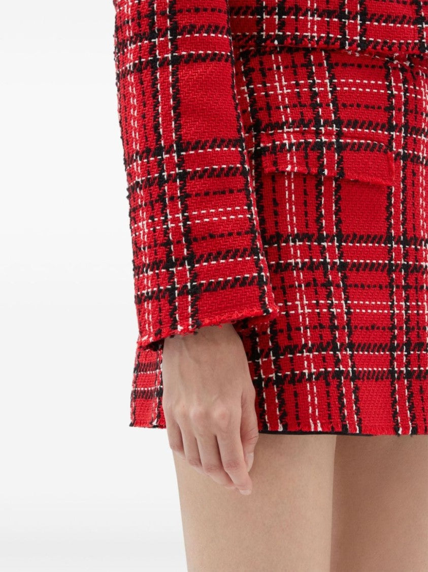 Msgm Red/Black Tartan Pattern Skirt