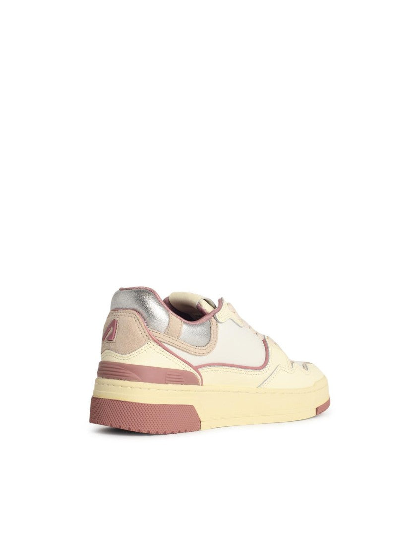 Autry 'Clc Low' Leather 'Whisper White Ash Rose' And Silver Sneakers